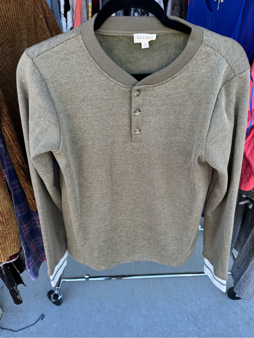 Hem & Thread Olive Green Striped Henley Sweatshirt